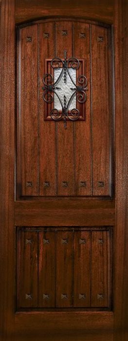 42" x 96" Arch 2 Panel V-Grooved DoorCraft Mahogany Door with Speakeasy & Clavos