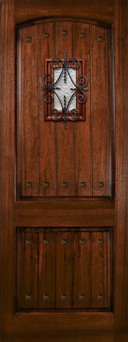 36" x 96" Arch 2 Panel V-Grooved DoorCraft Mahogany Door with Speakeasy & Clavos