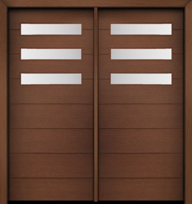 80" Mahogany Luca Horizontal 3 Lite Contemporary Modern Double Door