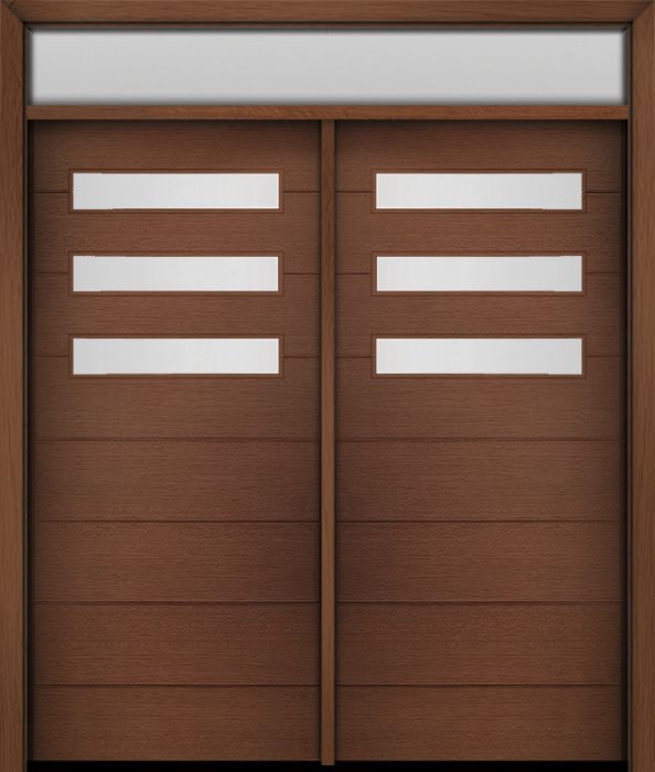 80" Mahogany Luca Horizontal 3 Lite Contemporary Modern Double Door & Rec Transom