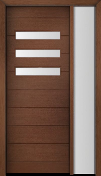 96" Mahogany Luca Horizontal 3 Lite Contemporary Modern Single Door/Sidelite