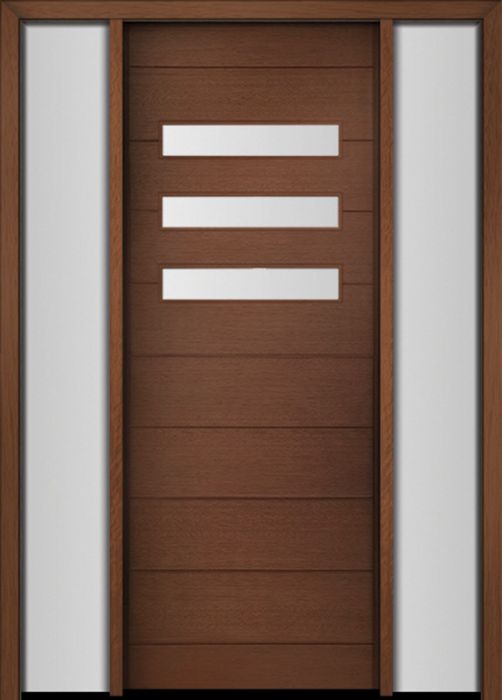 96" Mahogany Luca Horizontal 3 Lite Contemporary Modern Single Door/2Sidelite