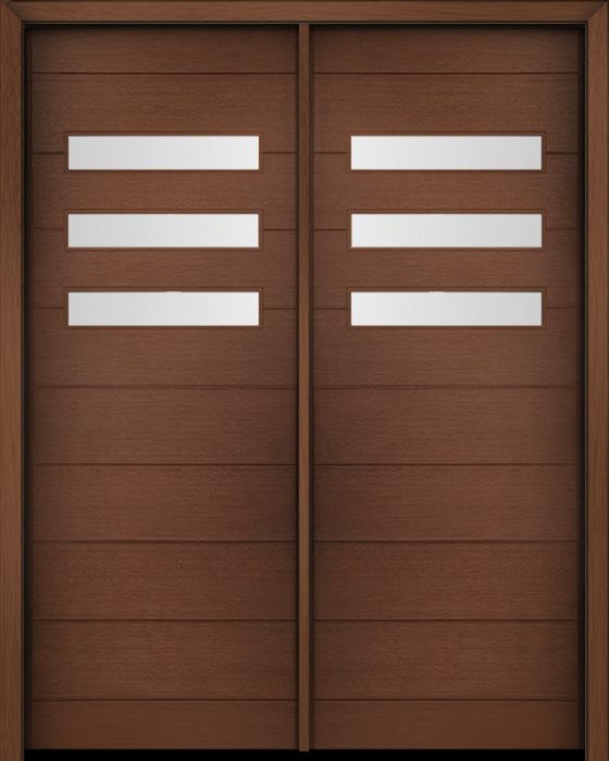 96" Mahogany Luca Horizontal 3 Lite Contemporary Modern Double Door