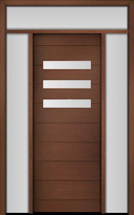 96" Mahogany Luca Horizontal 3 Lite Contemporary Modern Single Door/2Sidelite & Rec Transom