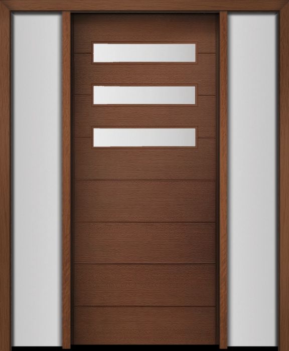 80" Mahogany Luca Horizontal 3 Lite Contemporary Modern Single Door/2Sidelite