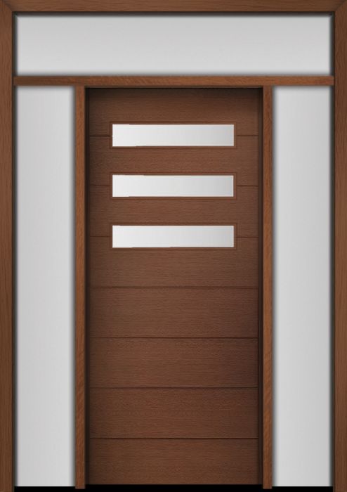 80" Mahogany Luca Horizontal 3 Lite Contemporary Modern Single Door/2Sidelite & Rec Transom