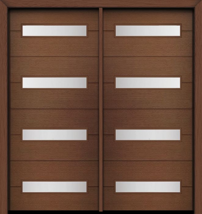 80" Mahogany Luca Horizontal 4 Lite Contemporary Modern Double Door