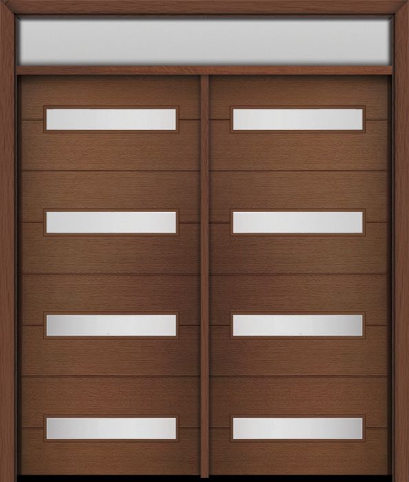 80" Mahogany Luca Horizontal 4 Lite Contemporary Modern Double Door & Rec Transom