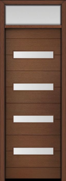 96" Mahogany Luca Horizontal 4 Lite Contemporary Modern Single Door & Rec Transom