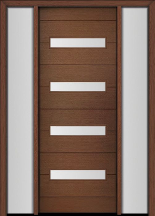 96" Mahogany Luca Horizontal 4 Lite Contemporary Modern Single Door/2Sidelite
