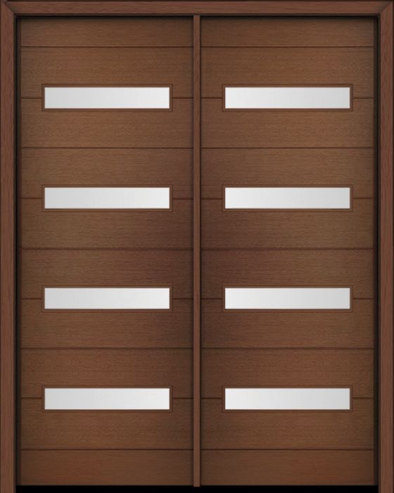96" Mahogany Luca Horizontal 4 Lite Contemporary Modern Double Door