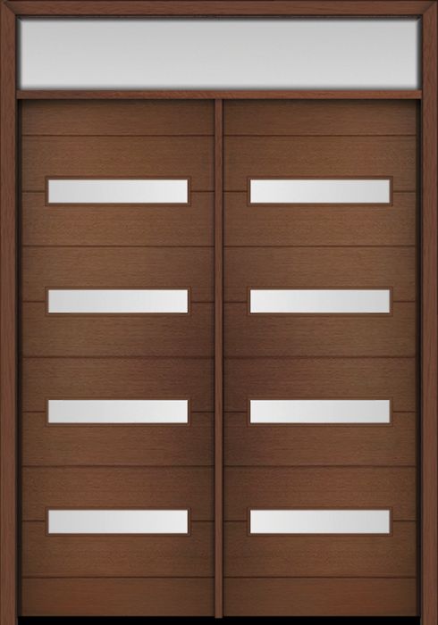 96" Mahogany Luca Horizontal 4 Lite Contemporary Modern Double Door & Rec Transom