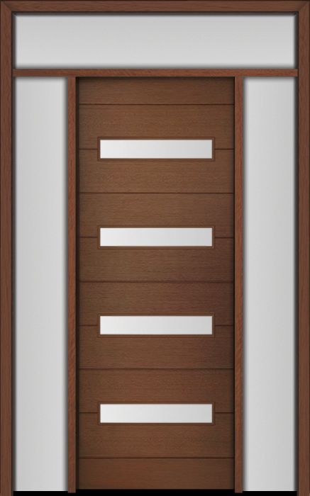 96" Mahogany Luca Horizontal 4 Lite Contemporary Modern Single Door/2Sidelite & Rec Transom