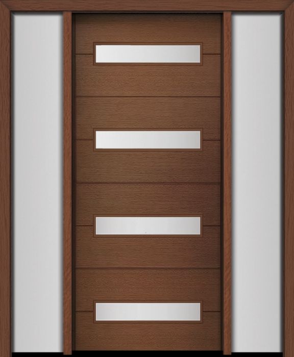 80" Mahogany Luca Horizontal 4 Lite Contemporary Modern Single Door/2Sidelite