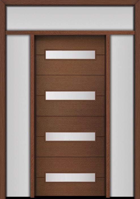 80" Mahogany Luca Horizontal 4 Lite Contemporary Modern Single Door/2Sidelite & Rec Transom