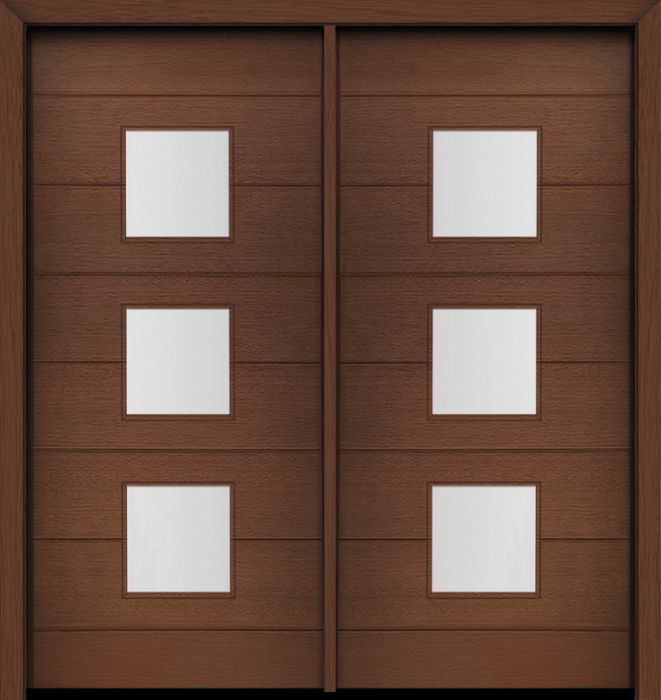 80" Mahogany Luca Square 3 Lite Contemporary Modern Double Door