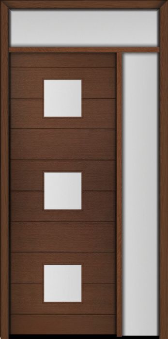 96" Mahogany Luca Square 3 Lite Contemporary Modern Single Door/Sidelite & Rec Transom