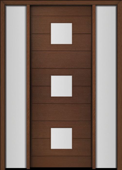 96" Mahogany Luca Square 3 Lite Contemporary Modern Single Door/2Sidelite