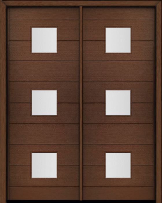 96" Mahogany Luca Square 3 Lite Contemporary Modern Double Door