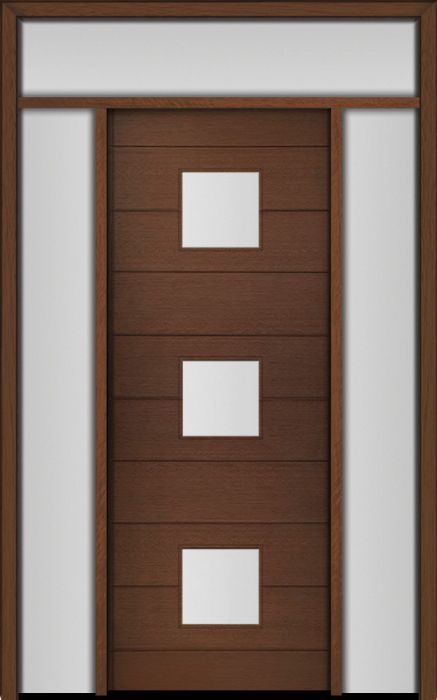 96" Mahogany Luca Square 3 Lite Contemporary Modern Single Door/2Sidelite & Rec Transom