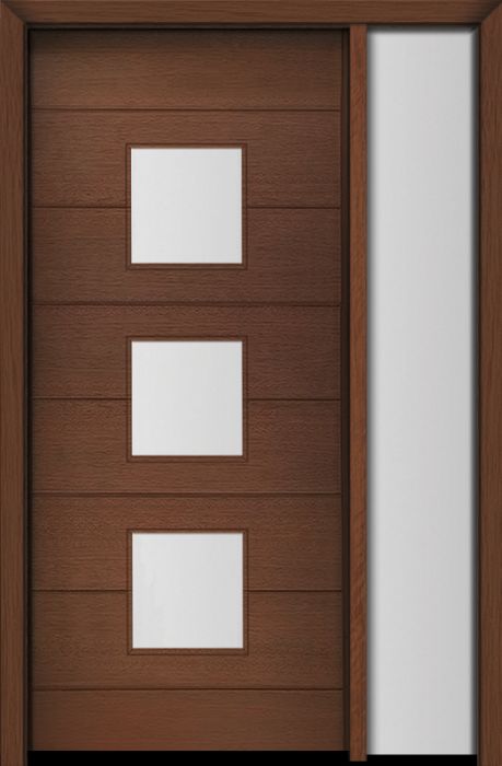 80" Mahogany Luca Square 3 Lite Contemporary Modern Single Door/Sidelite