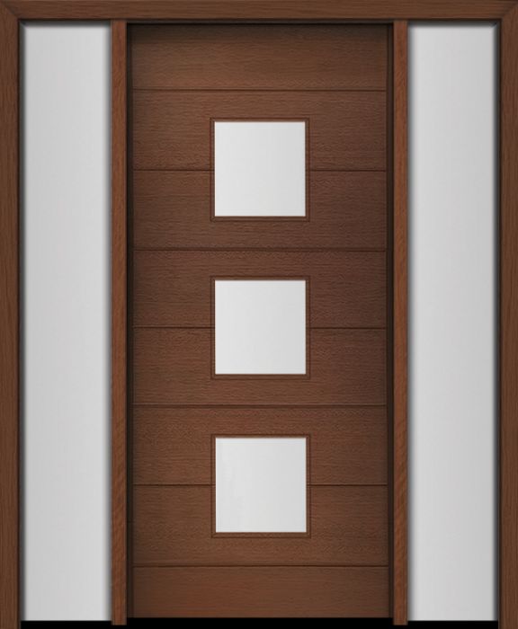 80" Mahogany Luca Square 3 Lite Contemporary Modern Single Door/2Sidelite