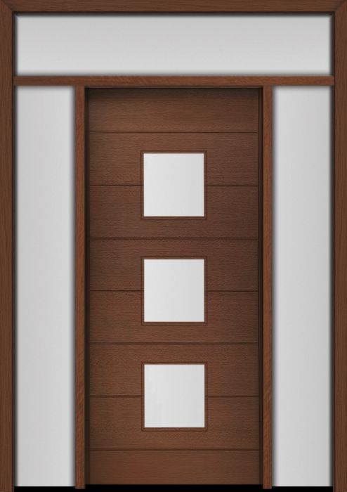 80" Mahogany Luca Square 3 Lite Contemporary Modern Single Door/2Sidelite & Rec Transom