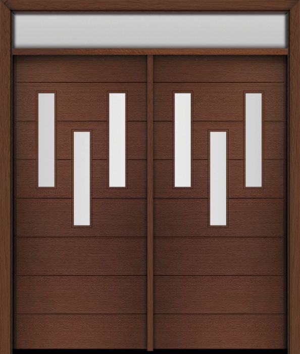 80" Mahogany Luca 3 Lite Top Contemporary Modern Double Door & Rec Transom
