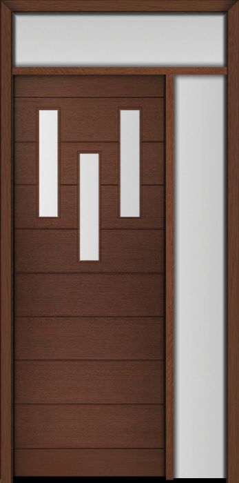 96" Mahogany Luca 3 Lite Top Contemporary Modern Single Door/Sidelite & Rec Transom