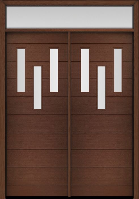 96" Mahogany Luca 3 Lite Top Contemporary Modern Double Door & Rec Transom