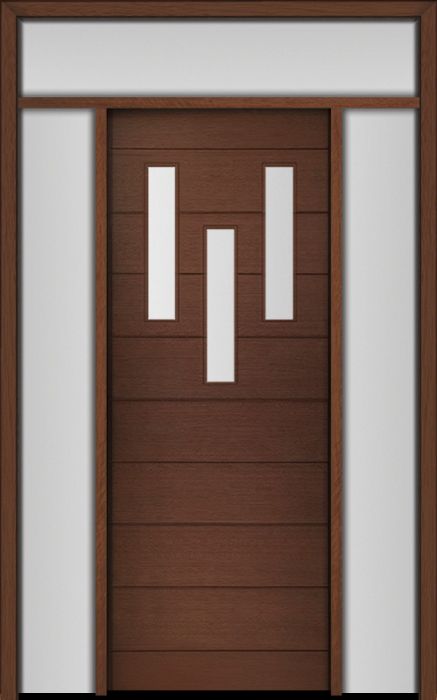 96" Mahogany Luca 3 Lite Top Contemporary Modern Single Door/2Sidelite & Rec Transom
