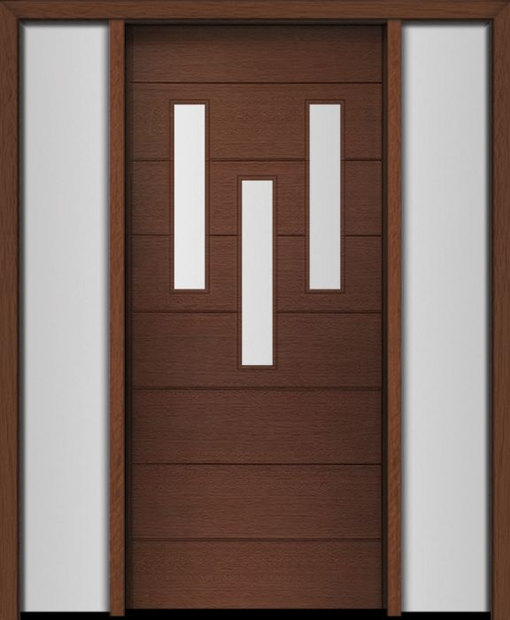 80" Mahogany Luca 3 Lite Top Contemporary Modern Single Door/2Sidelite