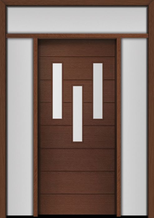 80" Mahogany Luca 3 Lite Top Contemporary Modern Single Door/2Sidelite & Rec Transom