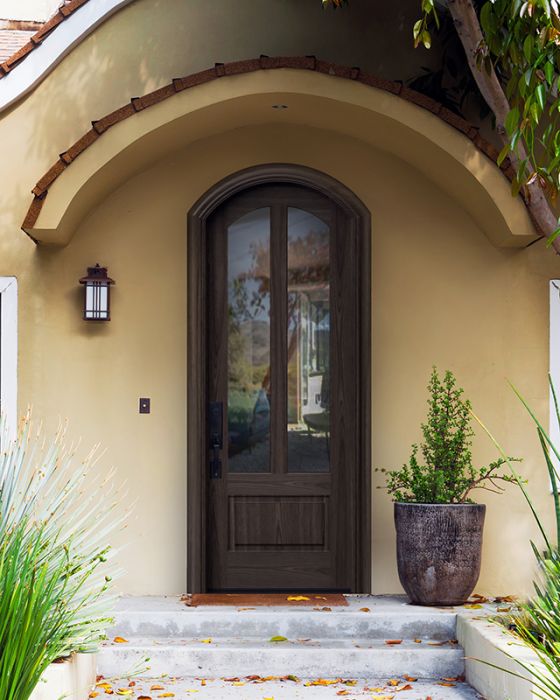 96" Mahogany Lucie 2 Lite SDL Single Door/Arch Top | HVHZ Impact