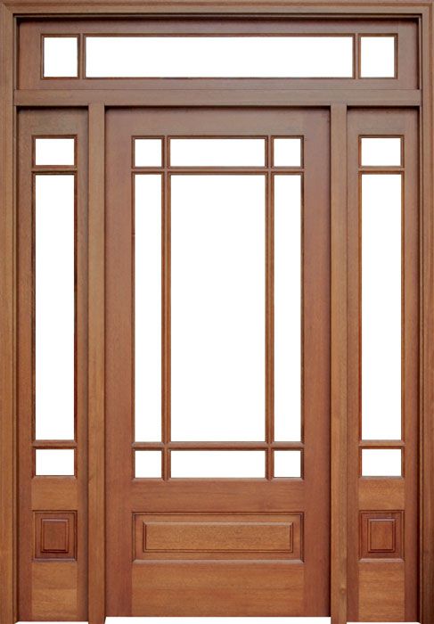 80" Mahogany Madison TDL 9 Lite Single Door/2Sidelite & Rec Transom