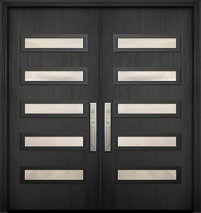 80" Double Beverly Mahogany Solid Contemporary Door w/Textured Glass