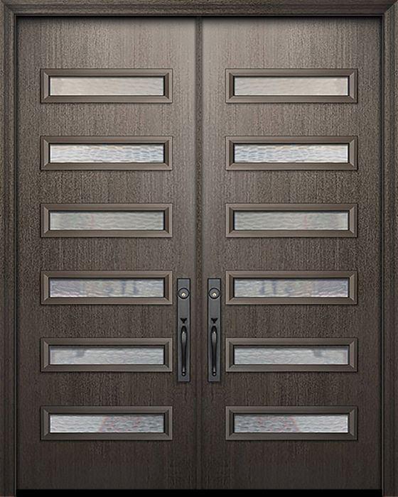 42" x 96" Double Beverly Mahogany Solid Contemporary Fiberglass Door w/Textured Glass