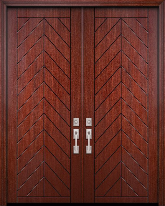 42" x 96" Double Chevron Mahogany Solid Contemporary Door