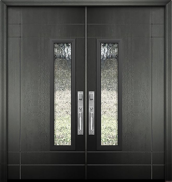 80" Double Santa Barbara Mahogany Solid Contemporary Door w/Textured Glass