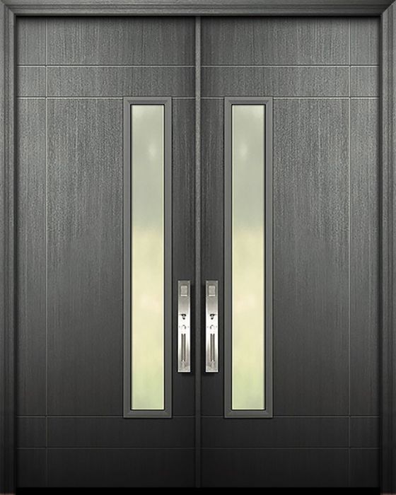 42" x 96" Double Santa Barbara Mahogany Solid Contemporary Door w/Textured Glass