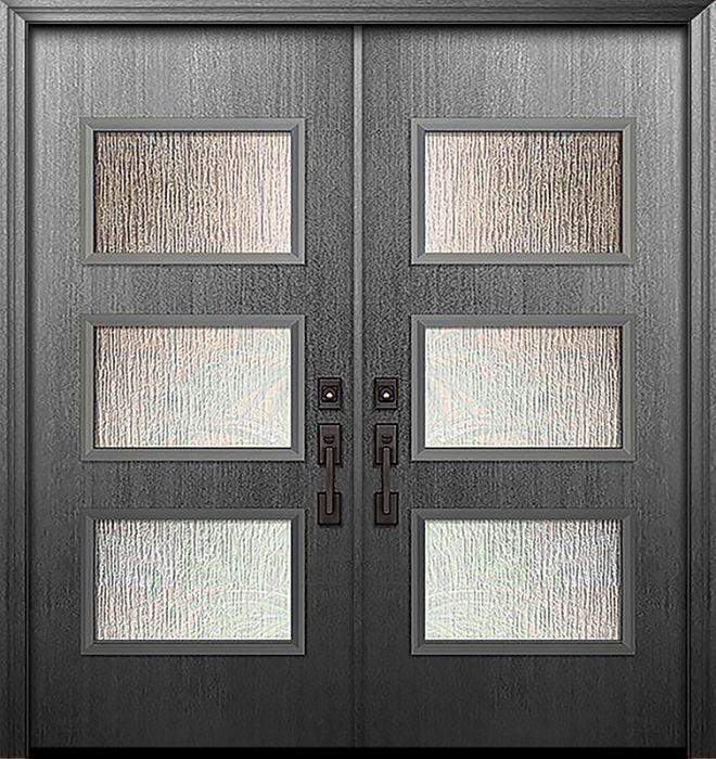 80" Double Santa Monica Mahogany Solid Contemporary Door w/Textured Glass