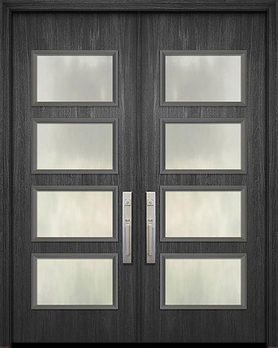 96" Double Santa Monica Mahogany Solid Contemporary Door w/Textured Glass