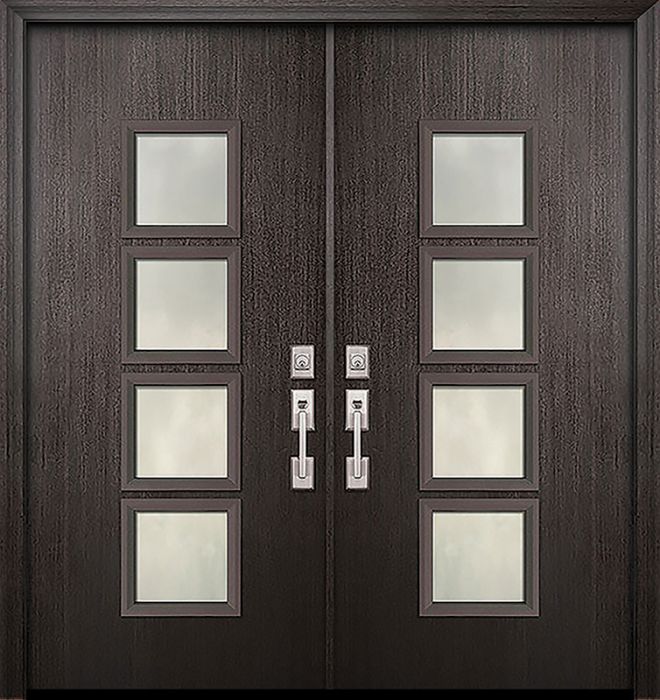 80" Double Venice Mahogany Solid Contemporary Door w/Textured Glass