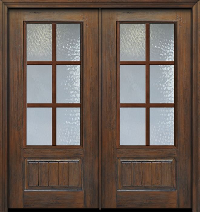 Pro 80" Double 3/4 Lite 1 Panel 6 Lite SDL Mahogany Door