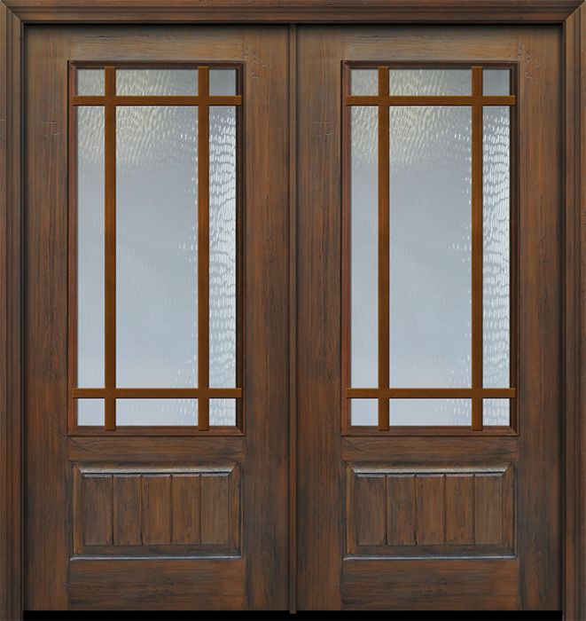 80" Double 3/4 Lite 1 Panel 9 Lite SDL Mahogany/Alder Door