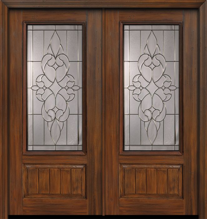 Pro 80" Double 1 Panel 3/4 Lite Courtlandt Mahogany Door
