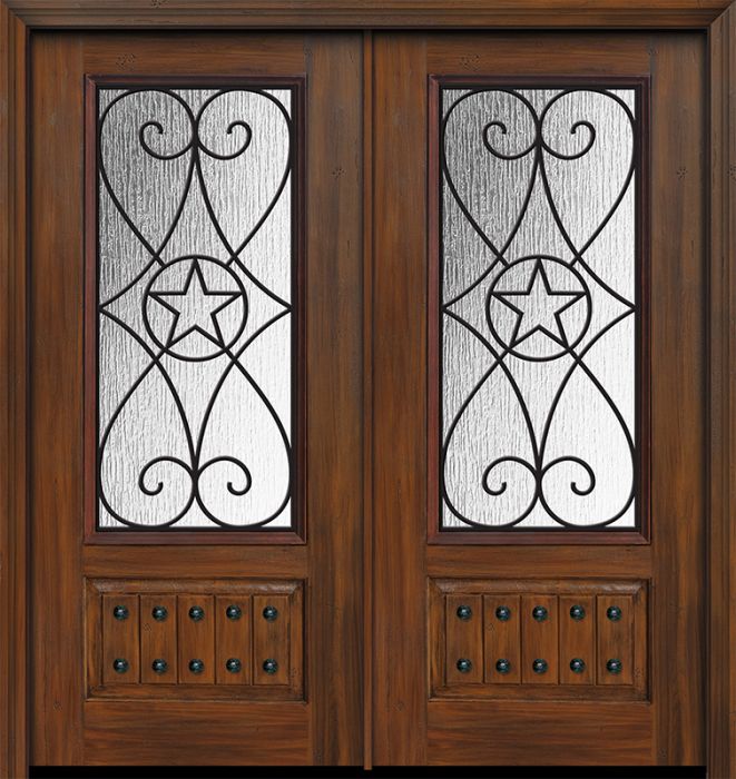 80" Double 1 Panel 3/4 Lite Austin GBG Mahogany/Alder Door