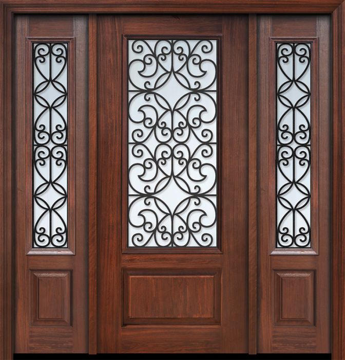 80" 1 Panel 3/4 Lite Florence GBG Mahogany Door /2side