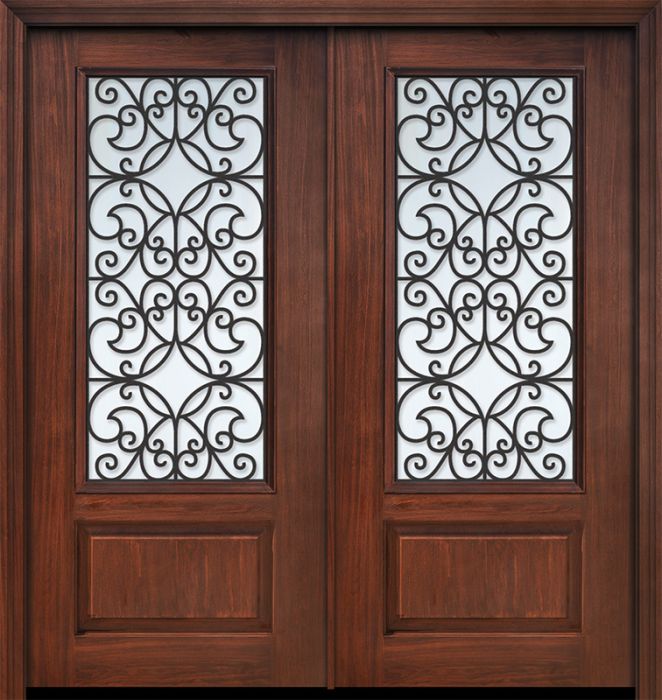 Pro 80" Double 1 Panel 3/4 Lite Florence GBG Mahogany Door