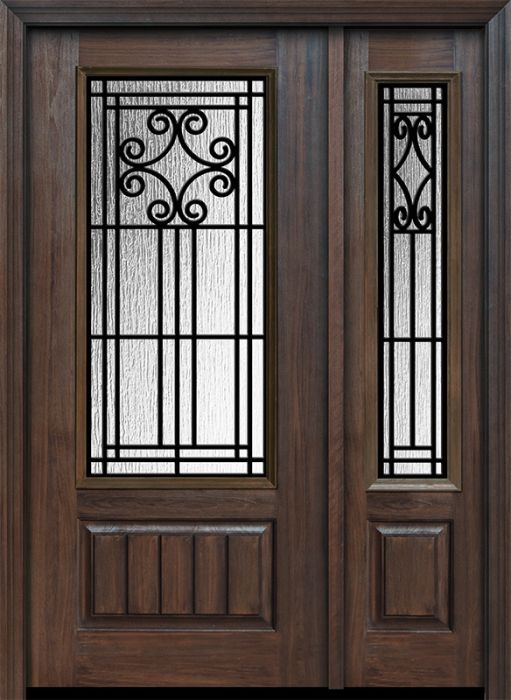 80" 1 Panel 3/4 Lite Novara GBG Mahogany Door /1side